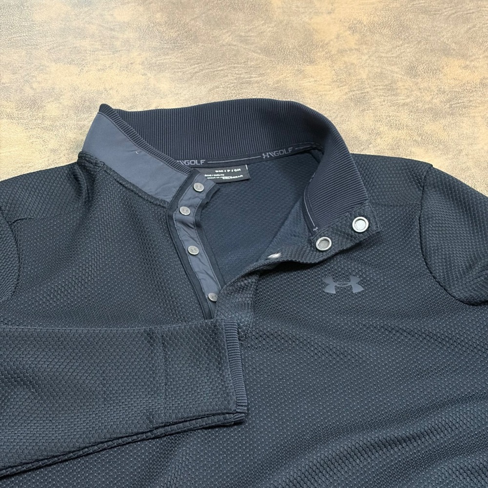 Under Armour Golf Pullover Mens Small Black ColdGear Waffle Knit Snap Henley